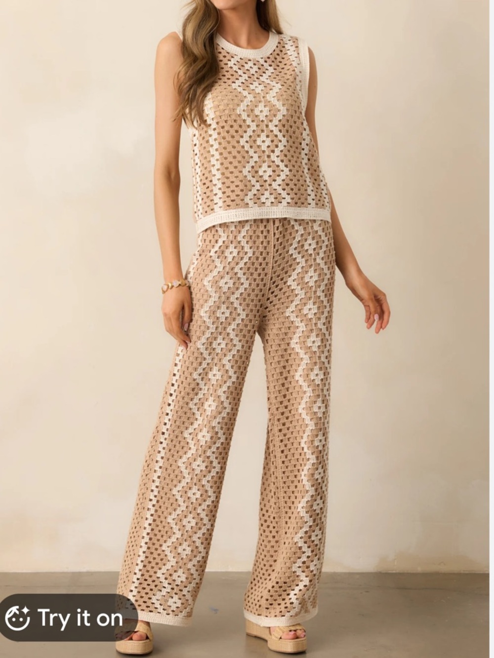 Z Supply Crochet Wide-Leg Pants in Beige and Cream